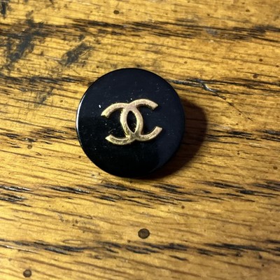 Authentic Vintage CHANEL Black Resin & Gold Tone Button