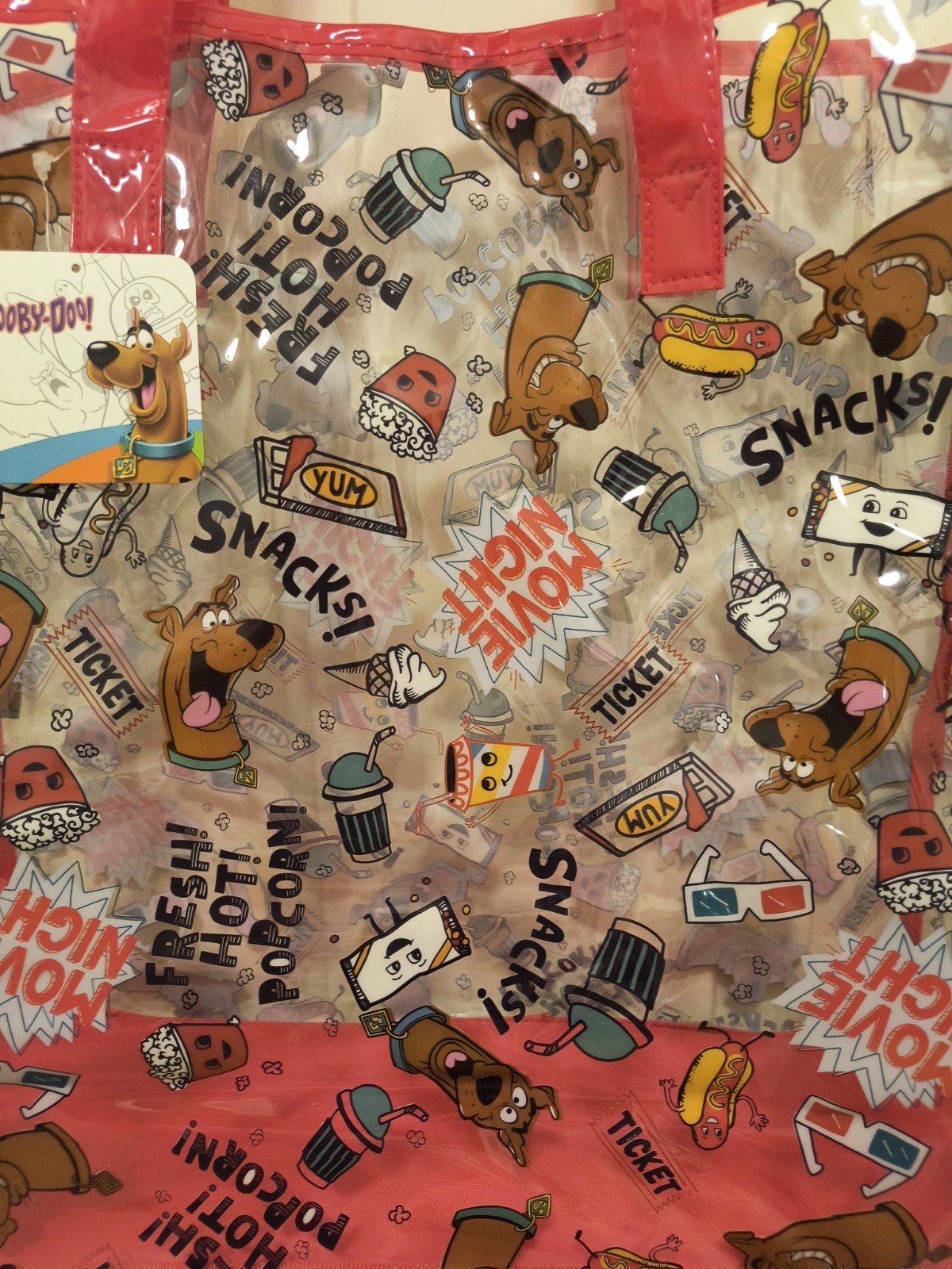 SCOOBY-DOO SNACKS RED CLEAR TRANSPARENT Reusable Tote/Shopping/Gift Bag🆕🆓Ship!