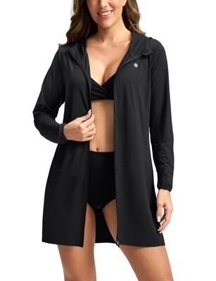 Women's UPF 50+ Swim Cover Up Sun Protection Hoodie Long Jacket SPF Lightweig...