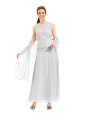 JKARA Womens Gray Partially Lined Chiffon Scarf Sleeveless Formal Dress 16