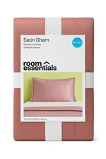 Room Essentials Rose Pink Satin Standard Size Quilted Pillow Sham 20" x 26"