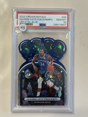2022-23 Panini Crown Royale -Giannis Antetokounmpo #94 Blue Crystal 10/99 Psa 10