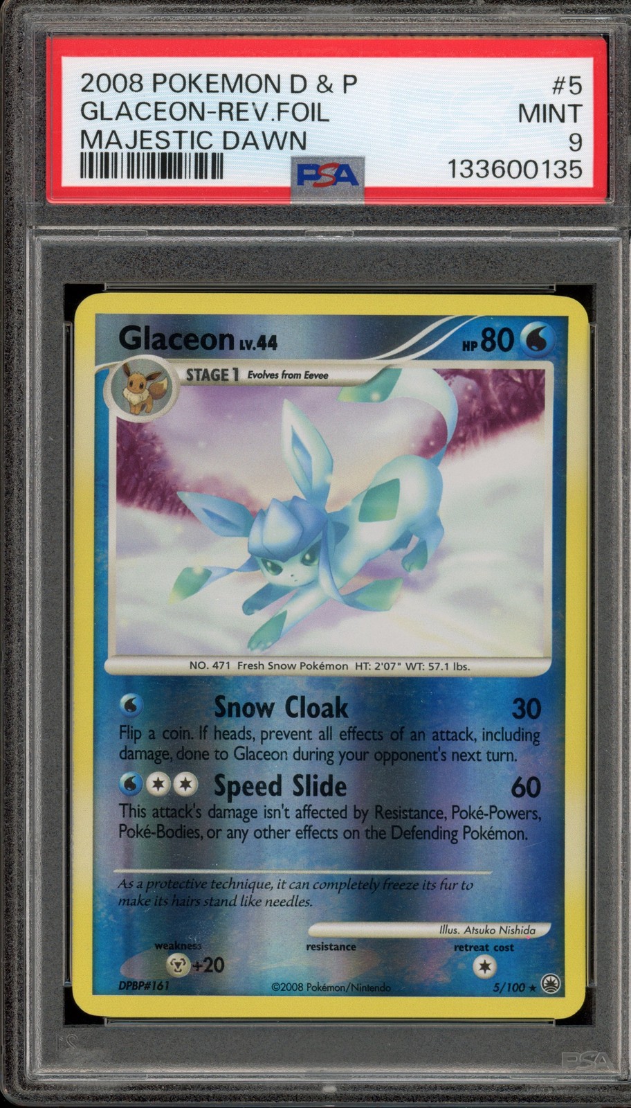 Pokemon Glaceon Majestic Dawn Reverse Holo Rare #5 PSA 9 Mint
