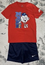 Boys Nike Red Baseball T-Shirt  Navy Shorts Set Sz/ 6