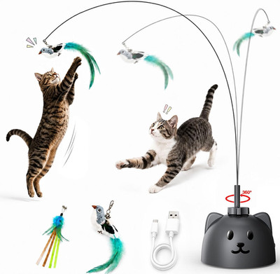 Interactive Cat Toys for Indoor Cats: Upgraded 360° Automatic Spin Flying Bird F