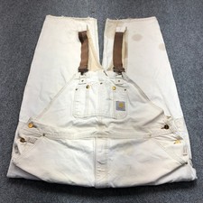 Carhartt Mens Double Knee Bib Overalls White Duck Canvas Distressed 44x25
