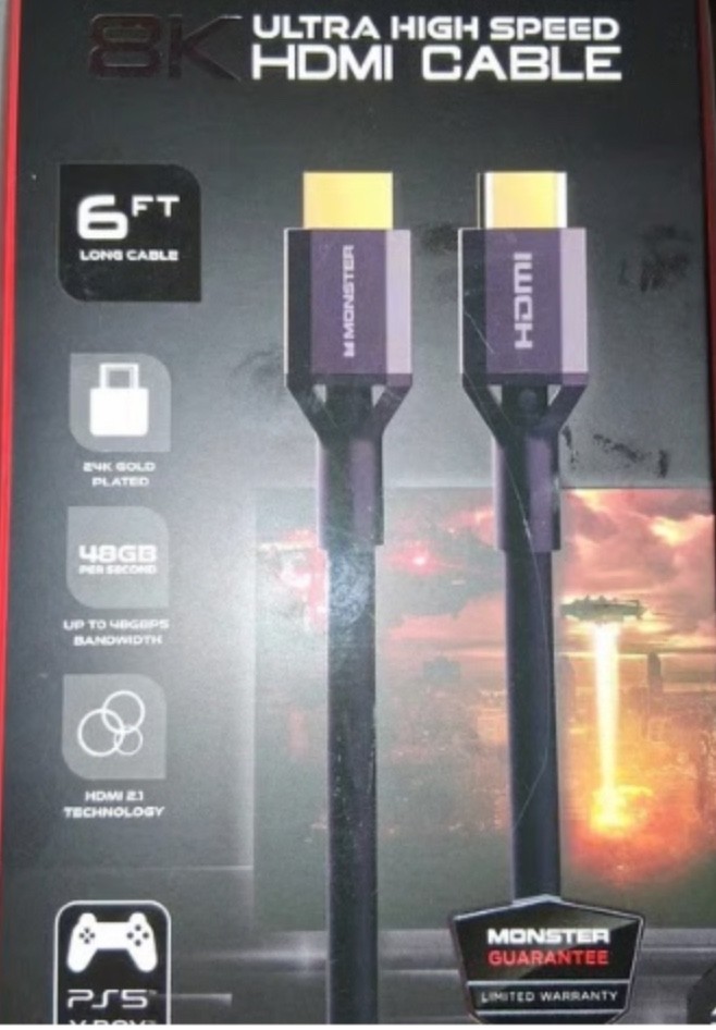 Monster 8 K Cable HDMI Ultra Alta Velocidad 6 ft Compatible con PS5 y Xbox Nuevo