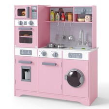 COSTWAY Kids Play Kitchen Toy Set Chef Pretend Play Set w/ Water Dispenser-Pink