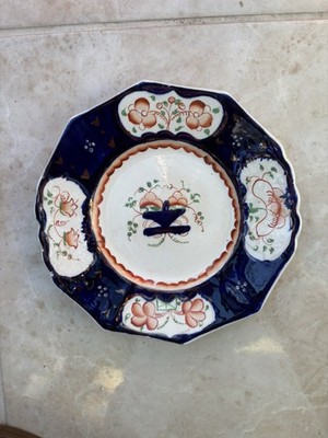 Gaudy Welsh Brot & Butter Teller Korb mit Blumenmuster aus dem 19. Jahrhundert