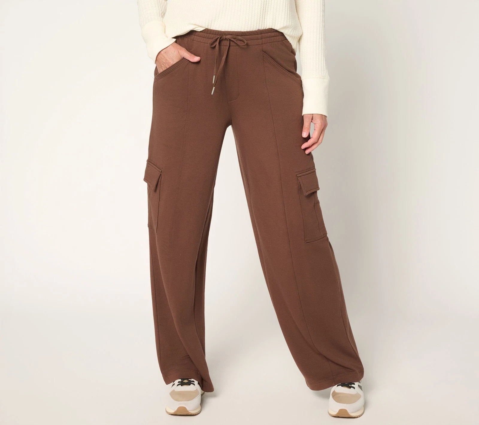 Anybody Women's Petite Pants PM Cozy Knit French Terry Cargo Brown A704384
