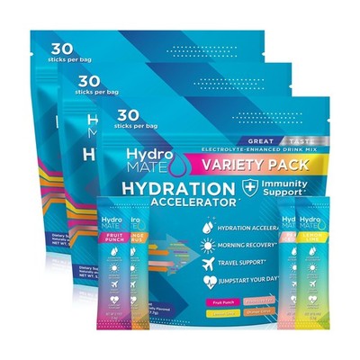 HydroMATE Electrolyte Powder Variety Pack Bulk Hydration Packets Low Sugar 90...