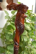 Mermaid Wooden Carved Walking Stick Cane handmade wood crafted comfortable