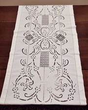 Runner grande Vintage Anni ‘50, in Puro Lino ricamato a mano, cm 160 x 70