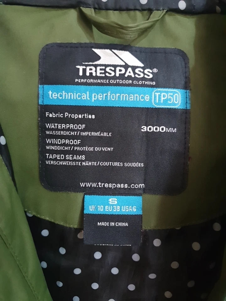 womens Trespass Jacket Raincoat UK 10  TP50 Tres-shield Green - Image 3 of 4