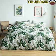 Tropical Duvet Cover Set 100 Cotton Monstera Leaves Botanical King Bedding New