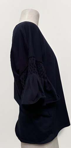 Witchery Blue Navy Flared Sleeve Intricate Detail Blouse-Workwear-Casual-Comfy-M - Picture 2 of 13