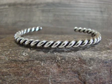Native American Navajo Twisted Sterling Silver Bracelet by Tahe