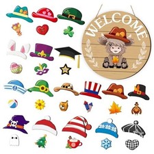 35 Pcs Interchangeable Highlands Cow Welcome Sign Hanging Seasonal Brown Color