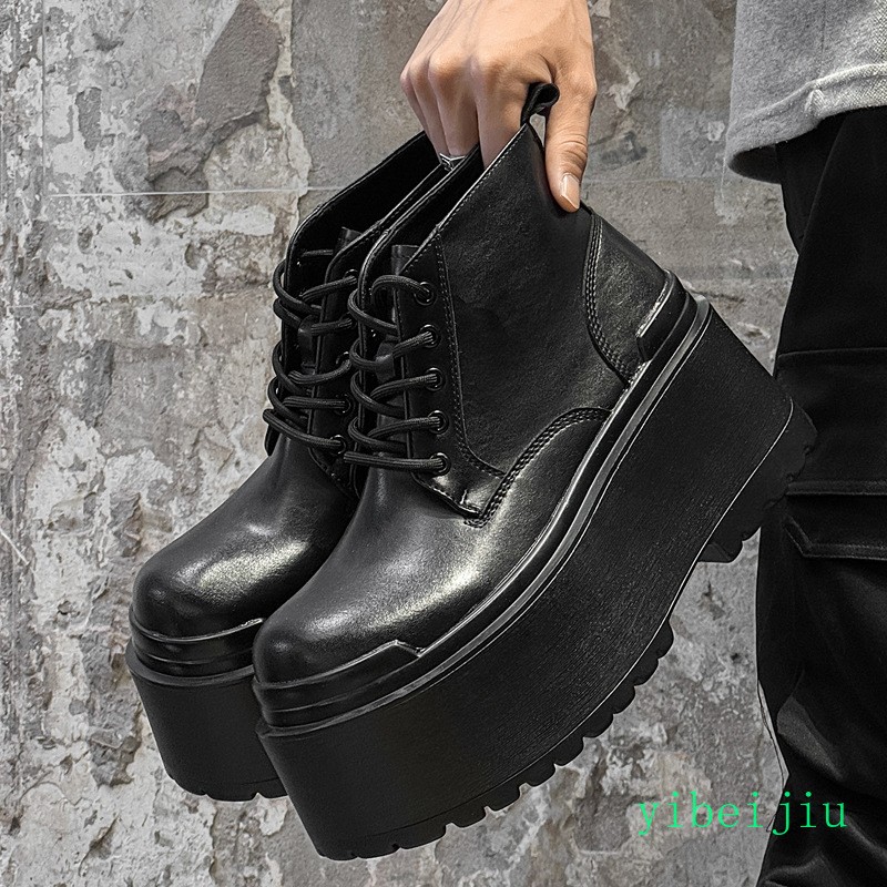 Bota al tobillo con plataforma y tacón de cuña para hombre Añadir zapatos de pie ancho para aumentar la altura escenario
