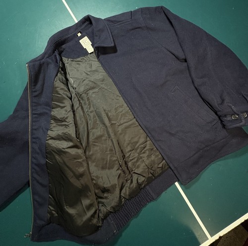 Vintage Wool Bomber Jacket Mens Size XL Navy Blue Wool Quilt Lined - Picture 2 of 12