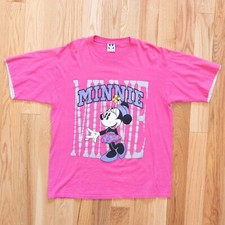 VTG 90  s Disney Minnie Mouse Double Sleeve Pink Made in USA TShirt Size XL