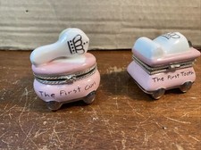 MUD PIE Princess Baby's First Tooth, First Haircut Ceramic hinged boxes