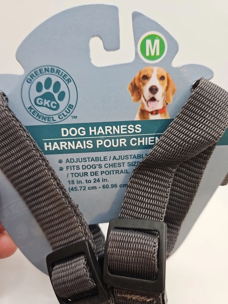 Dog Harness Size M Medium Plain Dark Gray GKC Adjustable Dogs Chest 18-24 In.