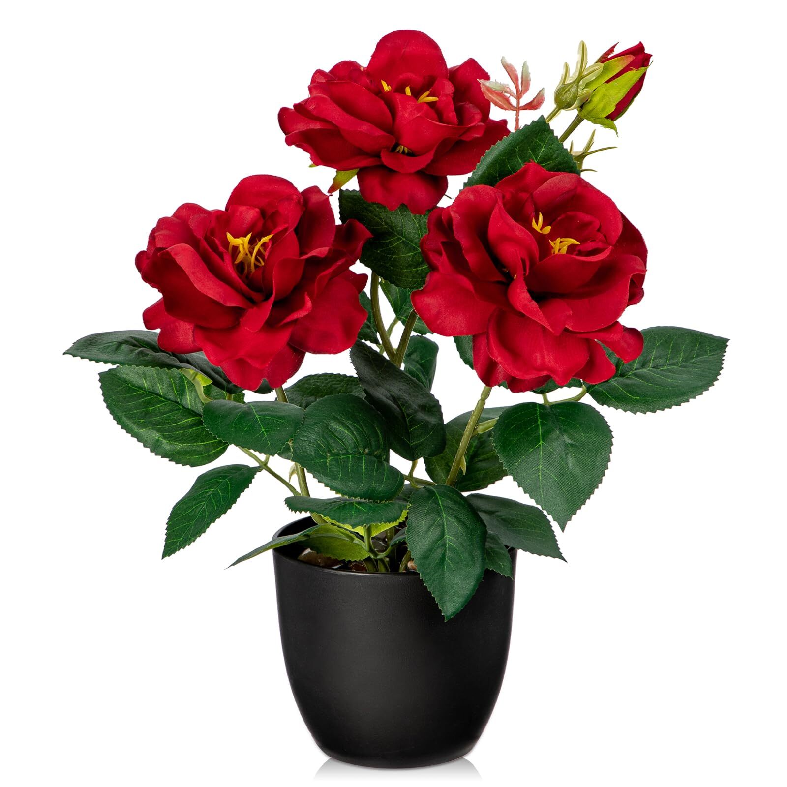 Artificial Plants & Flowers with Vase Red Roses Artificial Flowers Small Pott...-image