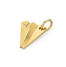 14K Solid Gold paper Plane Charm Pendant Natural Diamond Pendant Gold Charms.