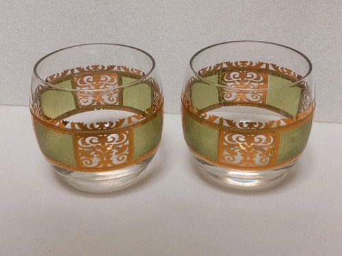 2 vtg MCM Culver Prado tumblers, Roly Poly Green & Gold Low Ball Glasses + BONUS - Picture 4 of 8