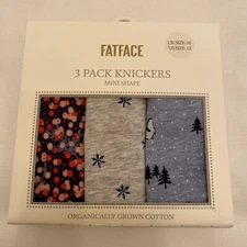 Fat Face Womens 3 Pack Festive Mini Shape Briefs Knickers Pants New UK Size 16