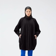 Issey Miyake Black Utility Jacket with High Collar and Full-Length Zipper