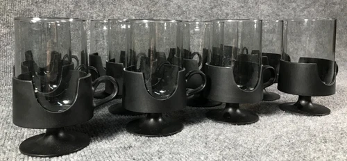 Glas-Snap by Corning Set of 12 Hot/Cold Mugs Light Smoke Glass Mid-Century Mod