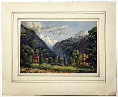 Original Aquarell auf Strukturpapier montiert auf gewaschen linierter Montierung