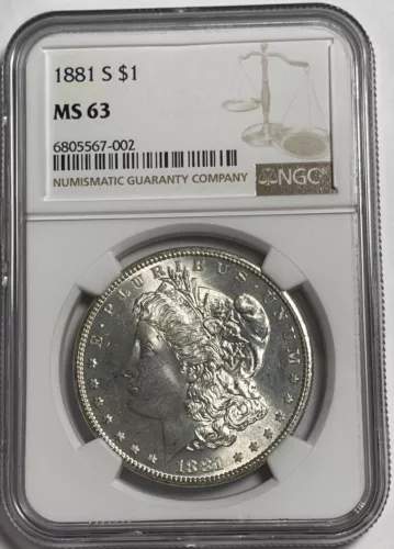 1881-S Morgan dollar (#17276) NGC MS63 white. Very flashy.  Fresh Holder.