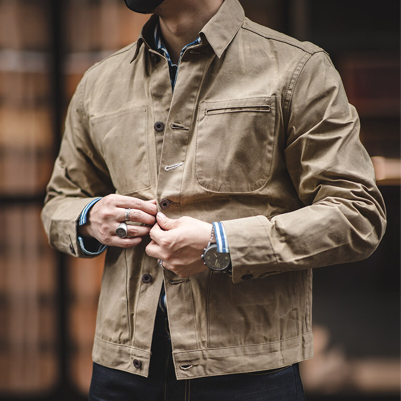 Waxed Canvas Jacket Men's Overalls Windproof Slim Coat Vintage