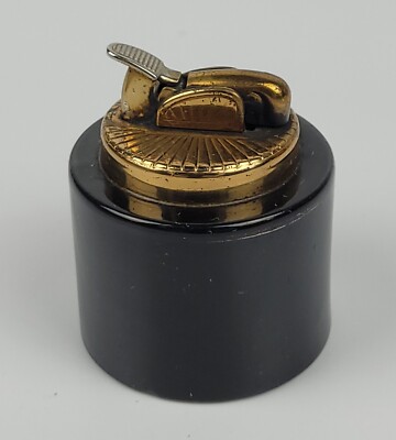 Vintage Evans Fine China Black Round Table Top Lighter MCM needs flint no spark