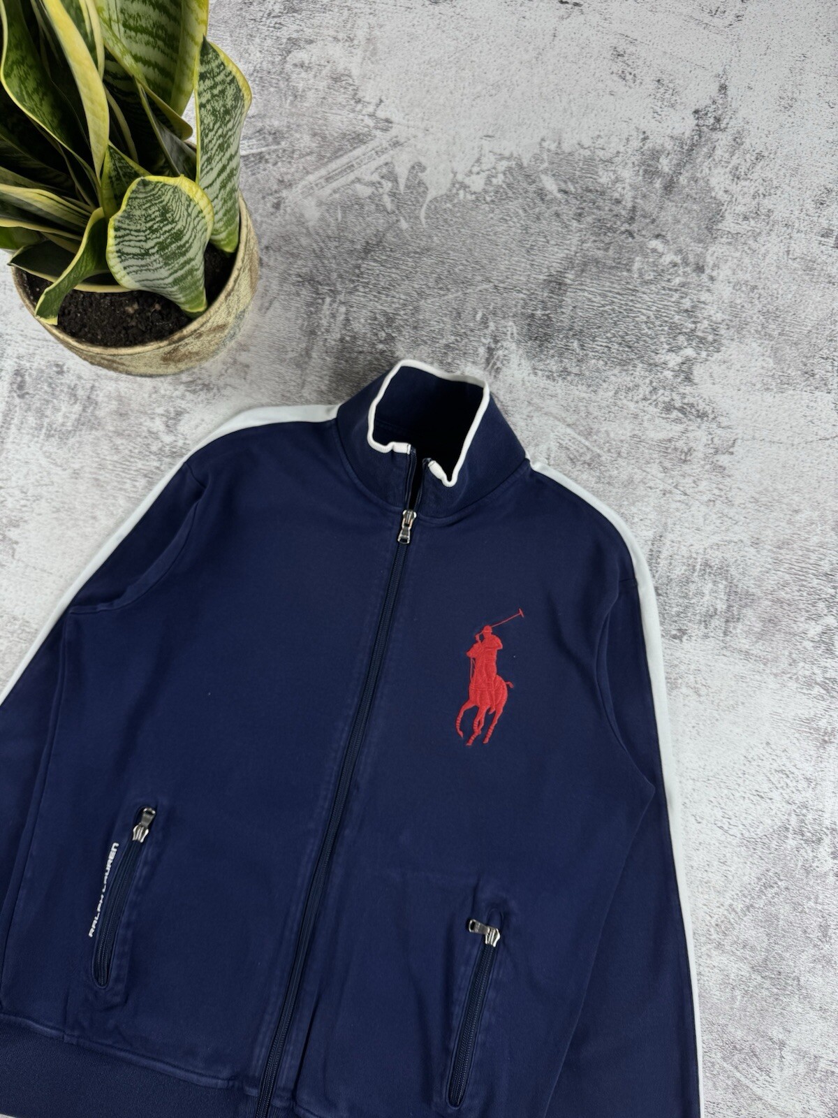 Felpa con cappuccio pullover vintage Polo Ralph Lauren PRL Big Pony full zip blu