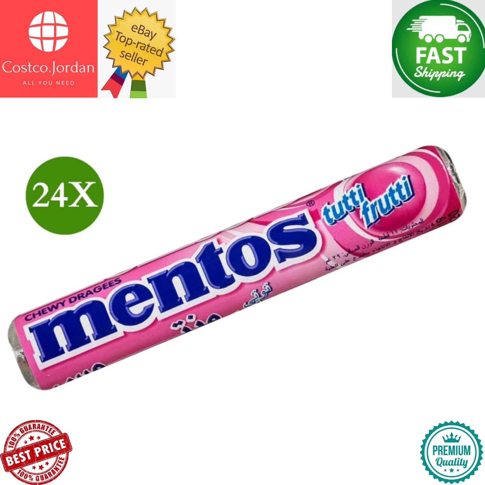 24 Pack X Mentos Chewy Candy Tutti Frutti Flavor Halal (29 Gram) ⭐FAST SHIPPING⭐