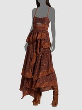 $895 Ulla Johnson Women's Brown Cutout High-Low Silk Dress Size 0