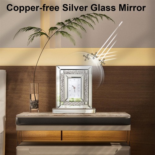 Crushed Diamond Mirrored Desk Clock Silver Glass Table Clock Living Room Bedroom - Bild 11 von 17