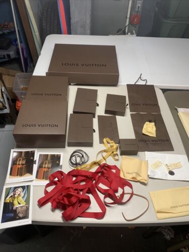 Louis Vuitton Empty Box lot Brown &amp; Cream ribbons accessories bags strap 