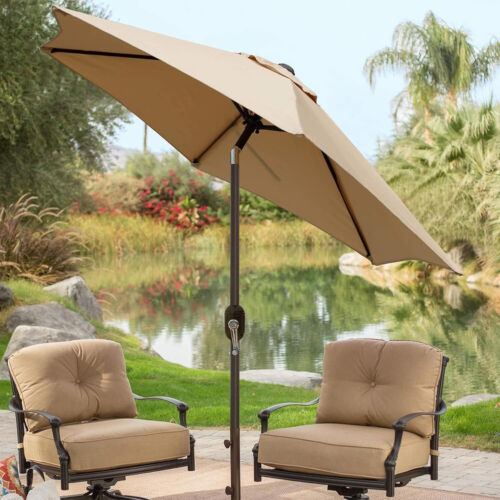 Blissun 7.5 ft Patio Umbrella Tan Push Button Tilt Crank Outdoor Shade - Picture 7 of 7