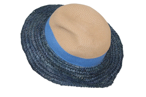 Echo Women's Raffia Paper Straw Crochet Blue Brim Floppy Hat Beach Adjustable OS - Picture 7 of 7