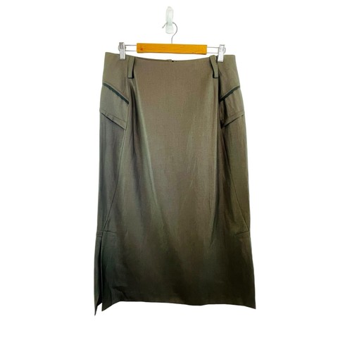 Sarah Pacini Size 4 (14) Roche Brown Wool Linen Blend Pencil Skirt NWT Designer
