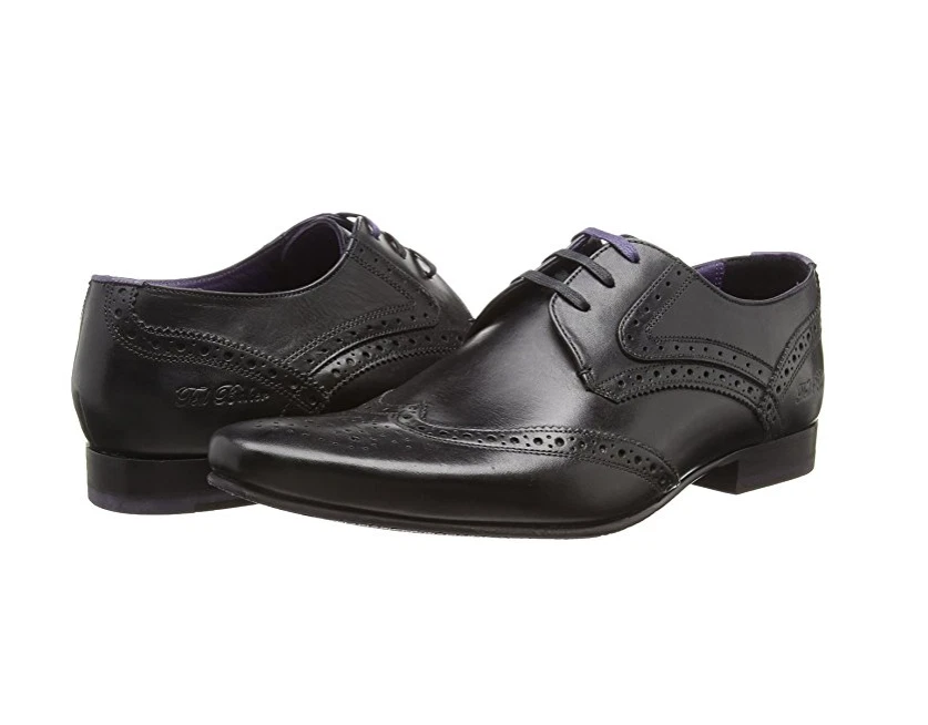 Ted Baker Mens Hann 2 Derby Brogue Lace up Black Leather Shoes UK