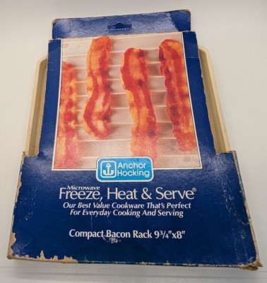 Vintage Anchor Hocking Microwave Compact Bacon Rack Cooking Tray Pan # 500/317