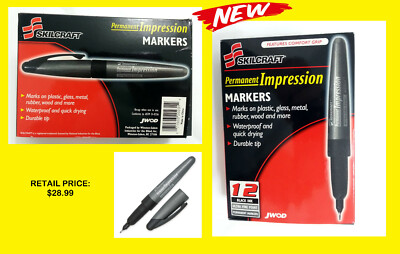 BLACK SKILCRAFT 7520-01-520-3153 PERMANENT IMPRESSION ULTRA FINE MARKERS 1 DOZEN
