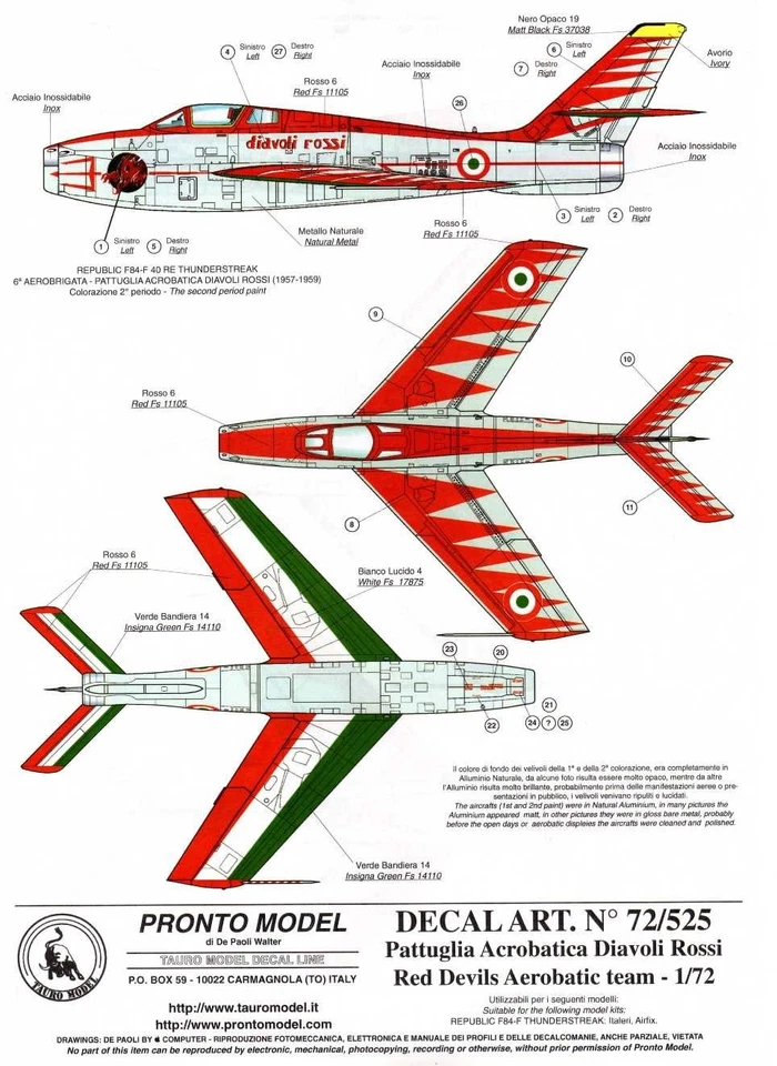 TAURO MODEL TM72/525 PATTUGLIA ACROBATICA DIAVOLI ROSSI PER F-84F SCALA 1:72 - Immagine 3 di 4