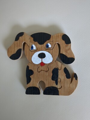 Vintage 1990er Zeche Basteln 20 mm Holzblock Hund Welpe Puzzle App 15 x 16 cm.